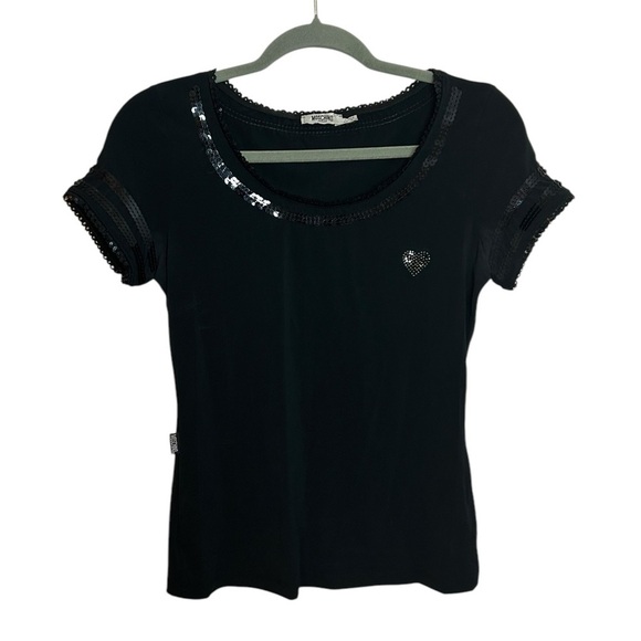 Moschino Jeans Vintage Black Sequin Y2K Heart Top